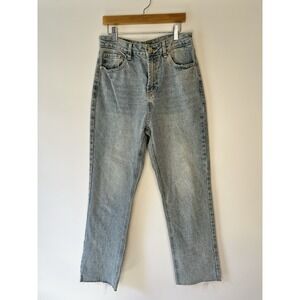See See Paris Women's Jeans Size 28 High Rise Blue Denim Mom Core Raw Hem